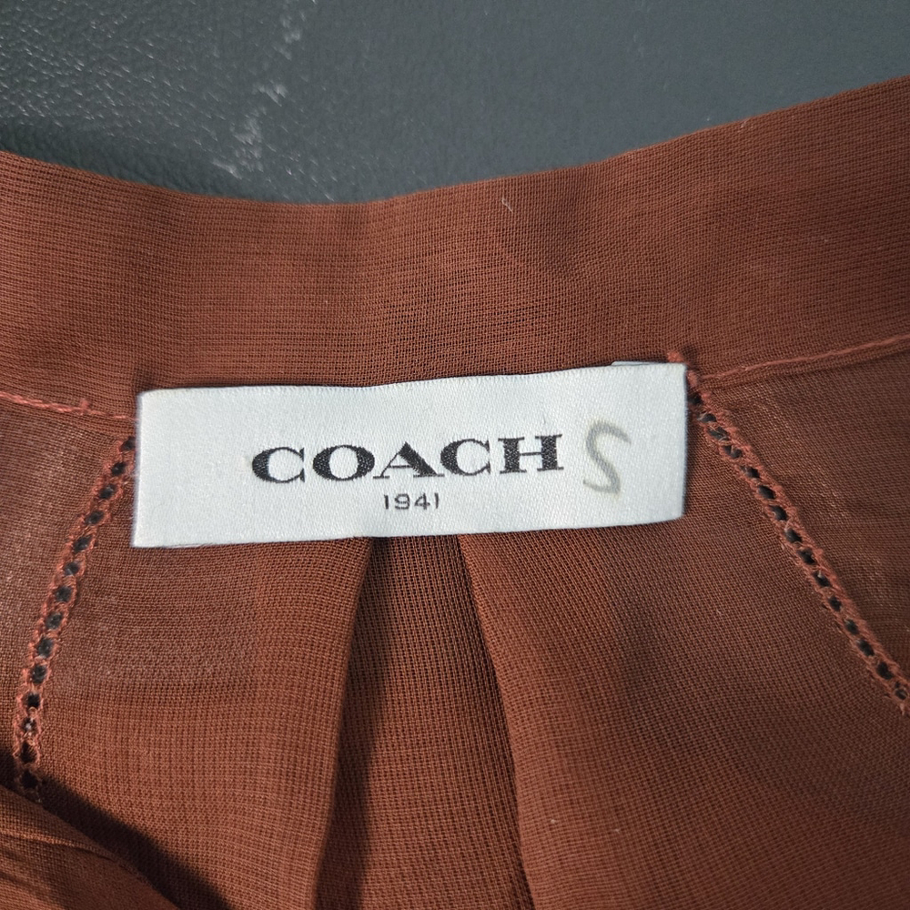 Coach 1941 Silk Sheer Western Tie Neck Dress Small Brown Prairie Boho Romantic - Picture 5 of 8